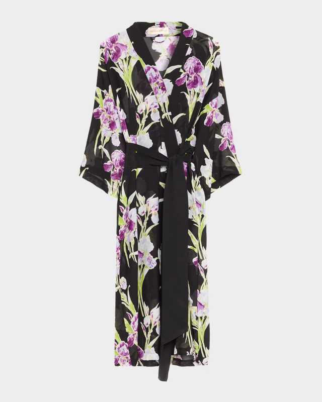 Amaya Athena Floral-Print Silk Robe